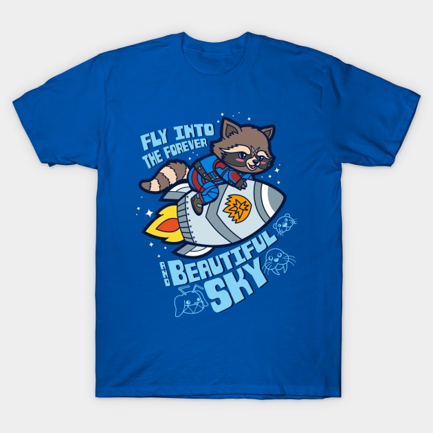 Cute Superhero Adorable Raccoon Riding Rocket With Movie Quote T-Shirt by BoggsNicolas